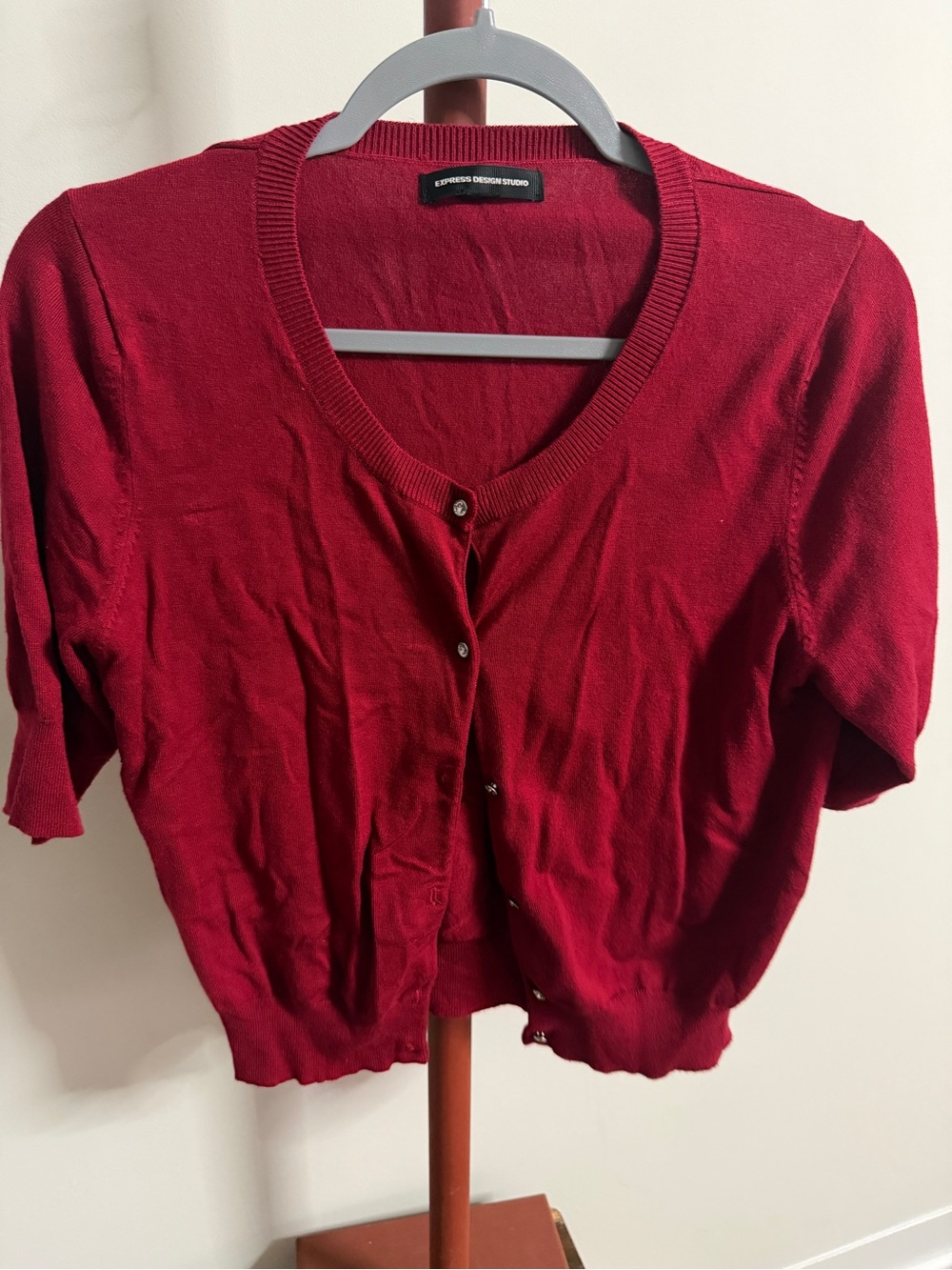 Express Design Studio Women’s Red Short-Sleeve Button Cardigan
